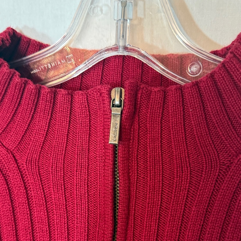 Ralph Lauren Ribbed Quarter‑Zip Sweater in Dark Red - Picture 5 of 5